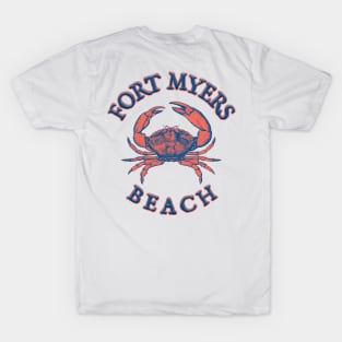 Fort Myers Beach, Florida with Stone Crab and Wind Rose (Two-Sided) T-Shirt